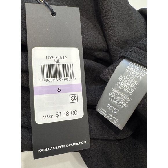 Karl Lagerfeld NWT Puff Sleeve Chain Belt Dress in Black Size 6 - Picture 6 of 6